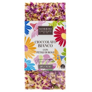 Weiße Schokolade mit Rosenblättern